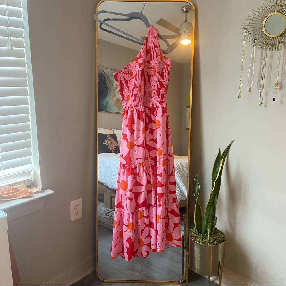 One Shoulder Smocked High Waist Floral Maxi Dress - Picture 3 of 3